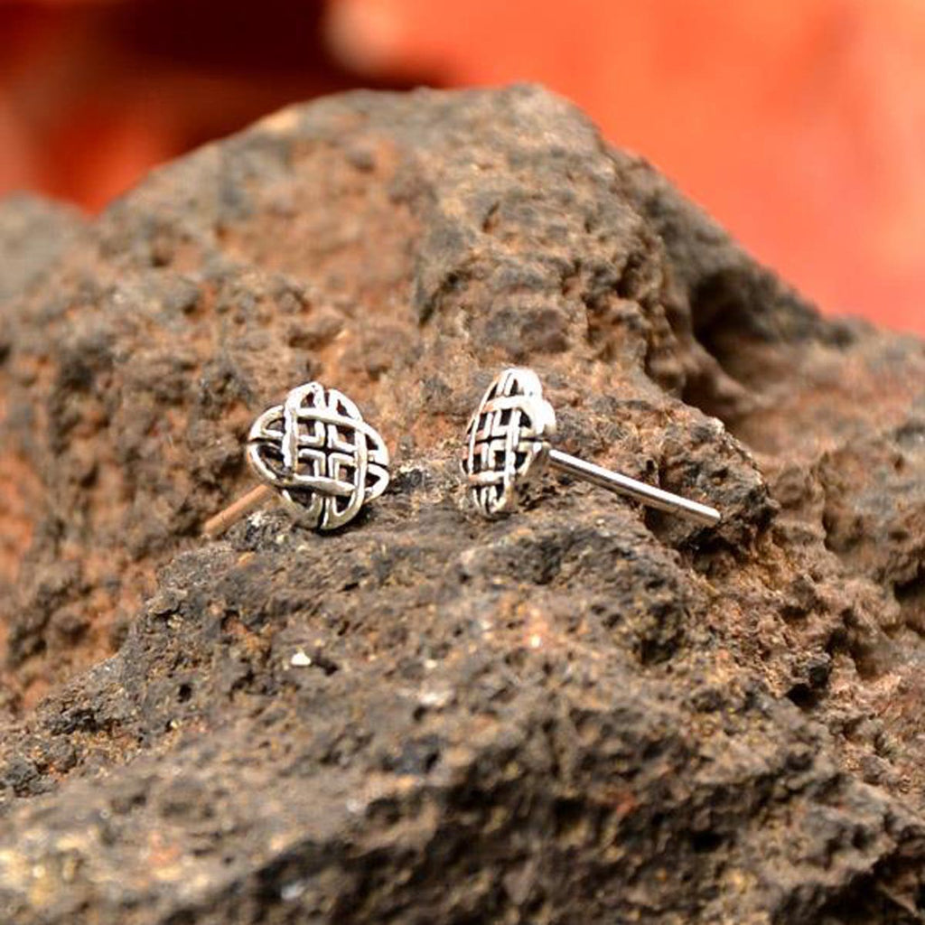 Celtic Shield Knot Stud Earrings in Silver - Pair