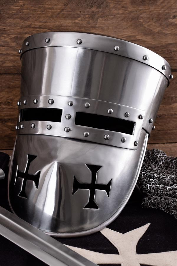 Kreuzritter Topfhelm mit Visierplatte - Schaukampf