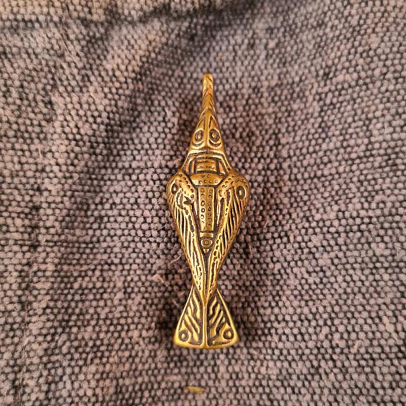 Long fibula Odin's Raven Munin made of bronze