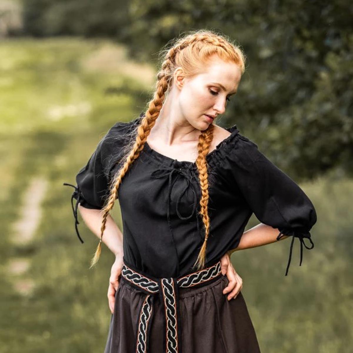 LARP Short-Sleeved Blouse with Lacing