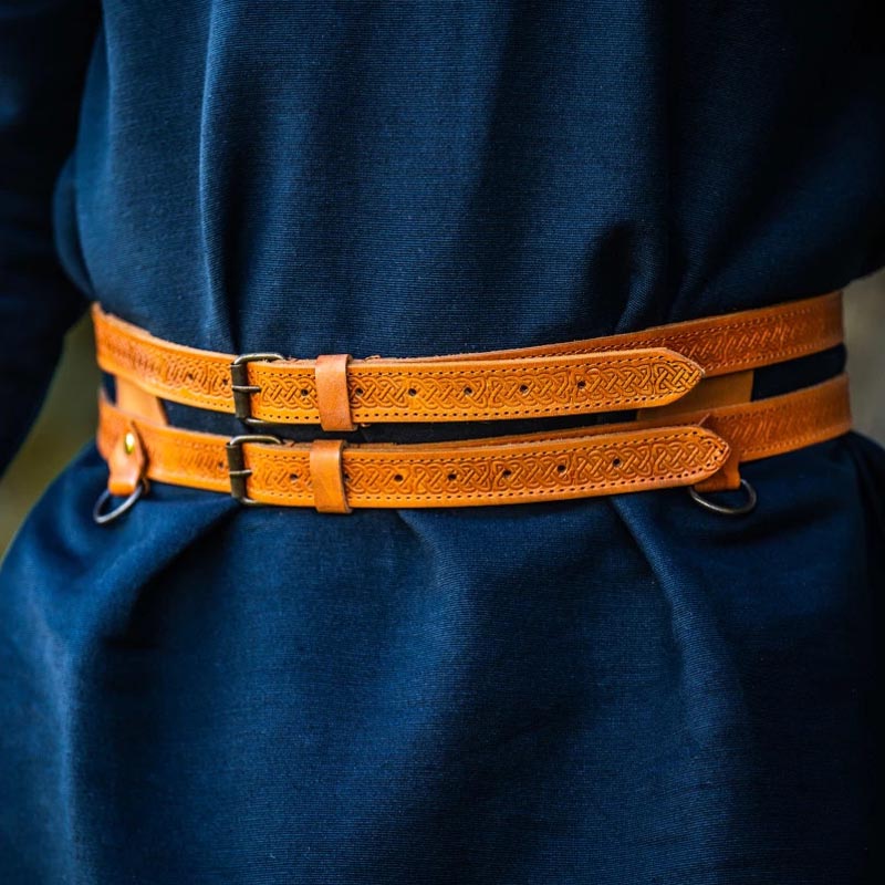 LARP Double Belt Norse Embossed Leather