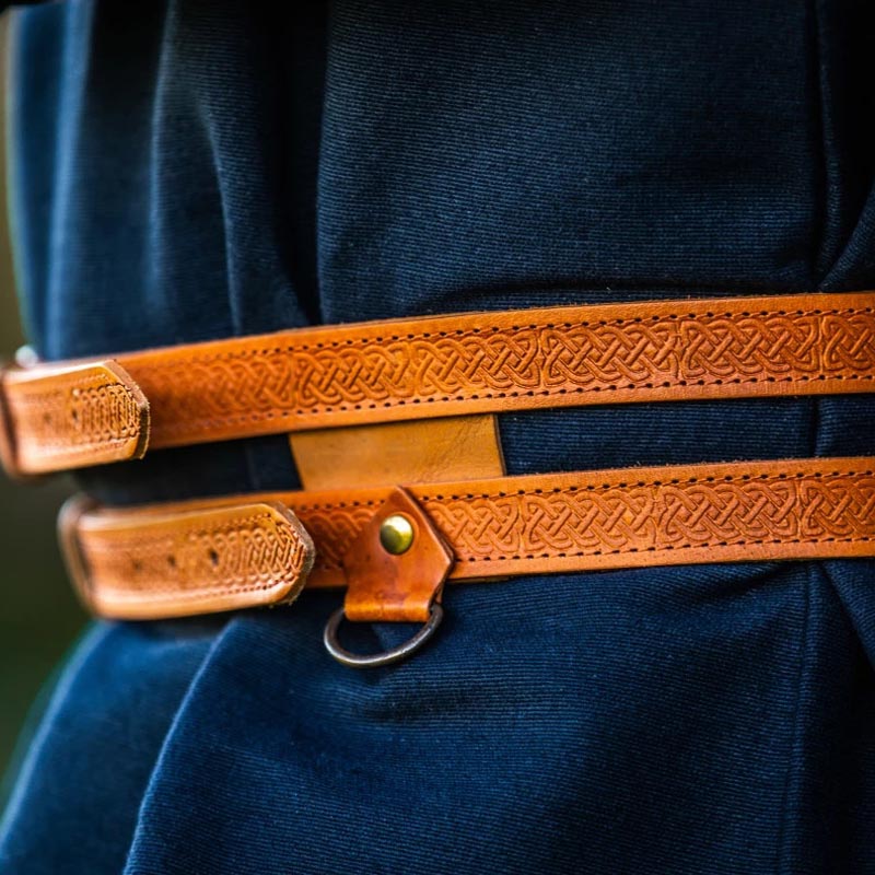 LARP Double Belt Norse Embossed Leather