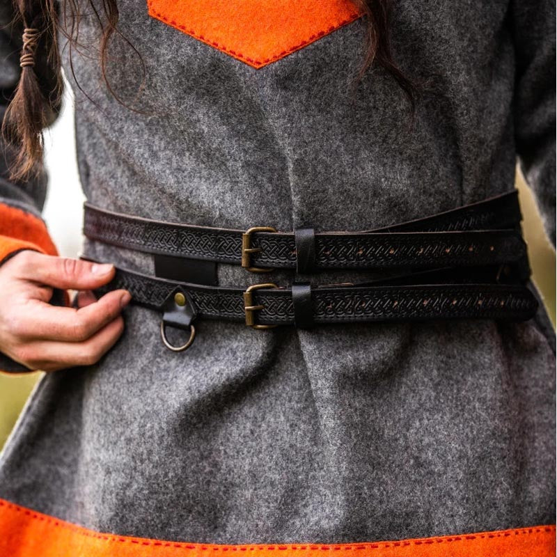 LARP Double Belt Norse Embossed Leather