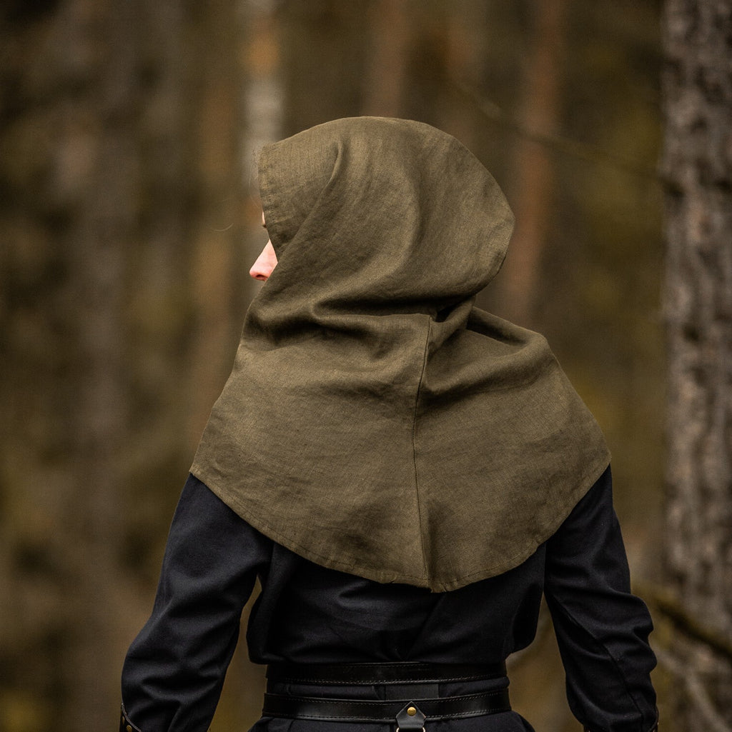 LARP Gugel aus Leinen grün