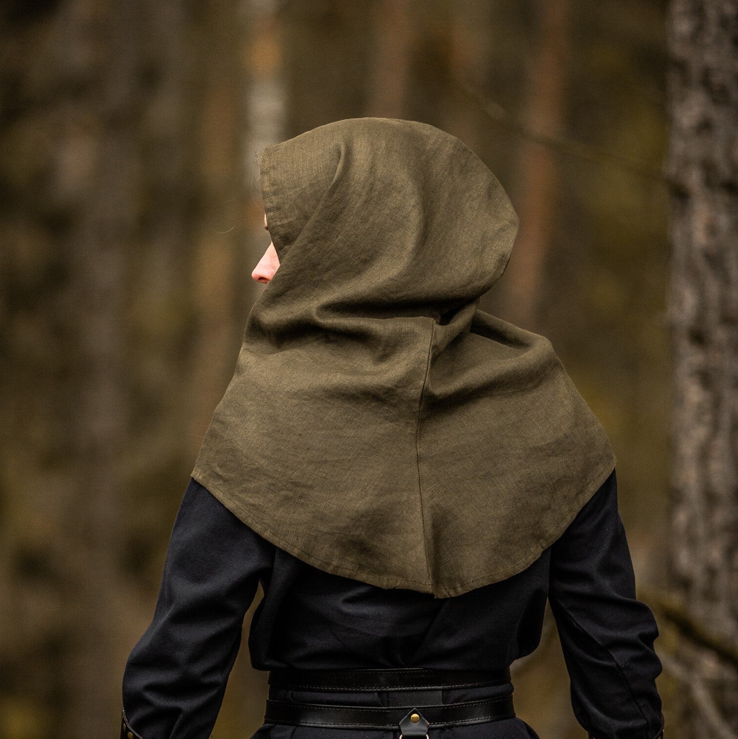 LARP Gugel aus Leinen grün