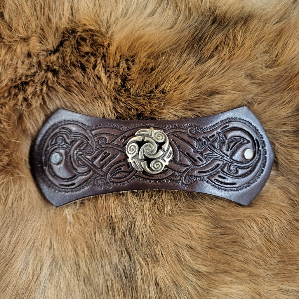 Medieval Leather Hair Clip with Decorative Rivet