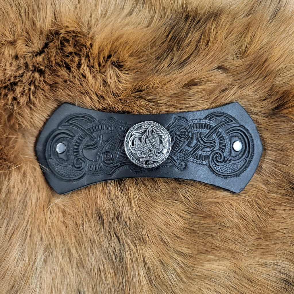 Medieval Leather Hair Clip with Decorative Rivet