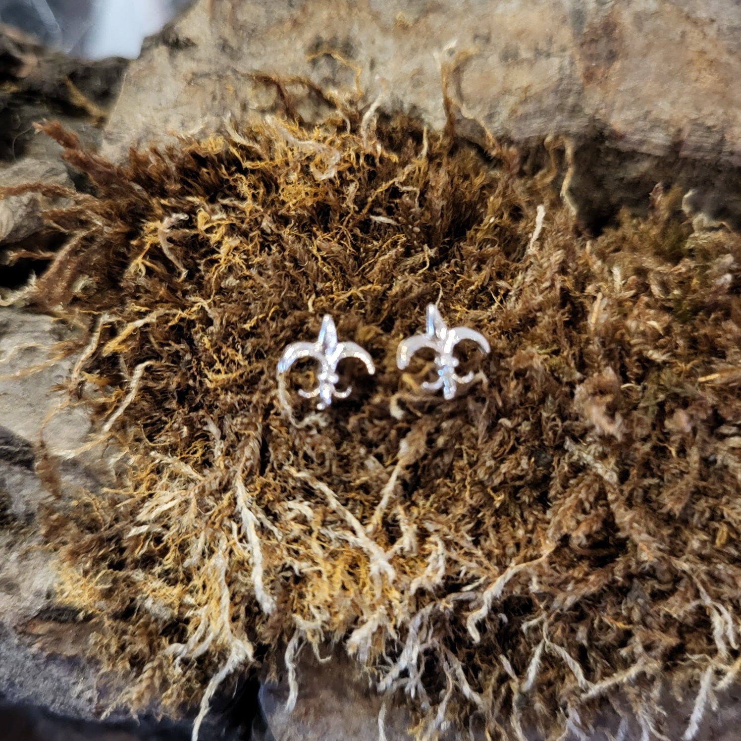 Medieval Fleur de Lis Silver Stud Earrings