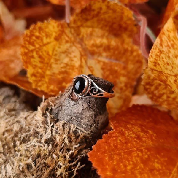 Medieval silver ring with onyx