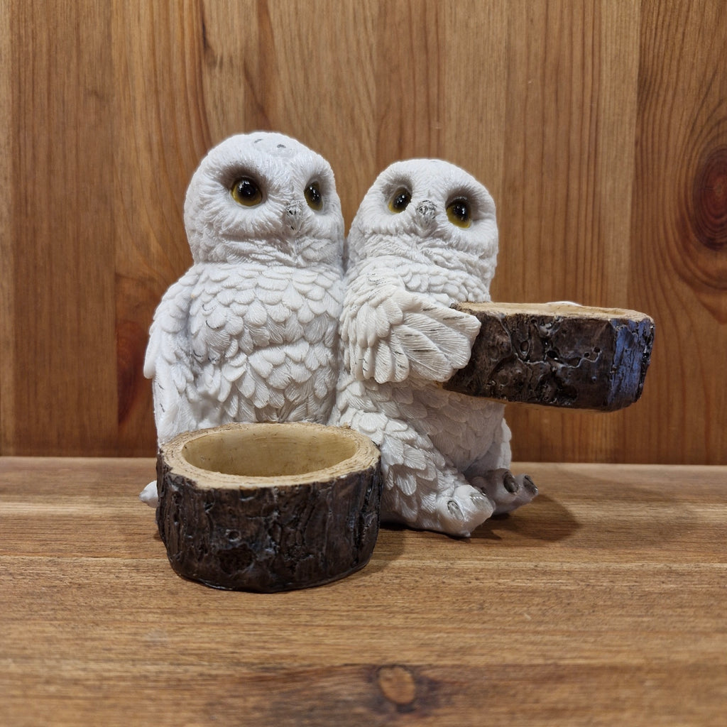 Schneeeule mit Salz- und Pfefferstreuer von Hand bemalt
