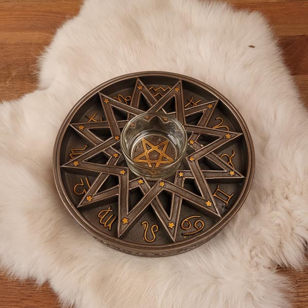 Wicca Tealight Holder Ritual & Zodiac - hand-painted