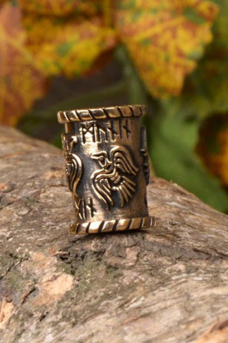 Wikinger Bart & Schmuckperle Odins Raben aus Bronze