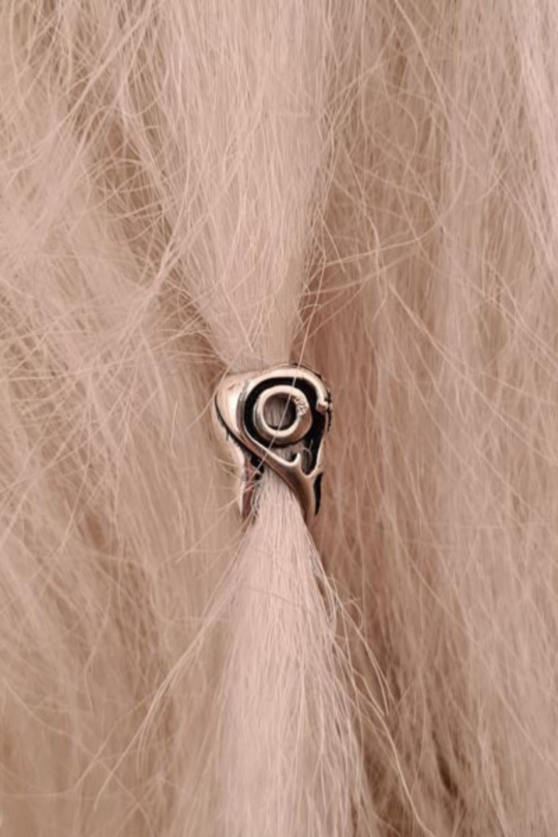 Wikinger Haar & Schmuckperle Raben Schädel aus Silber