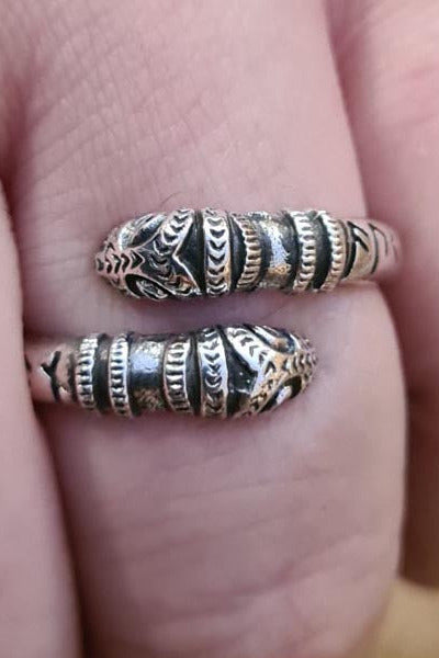Viking ring Nidhoggr with runic inscription made of silver