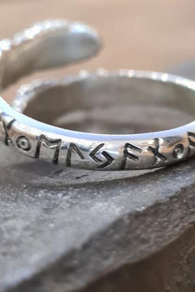 Viking ring Nidhoggr with runic inscription made of silver