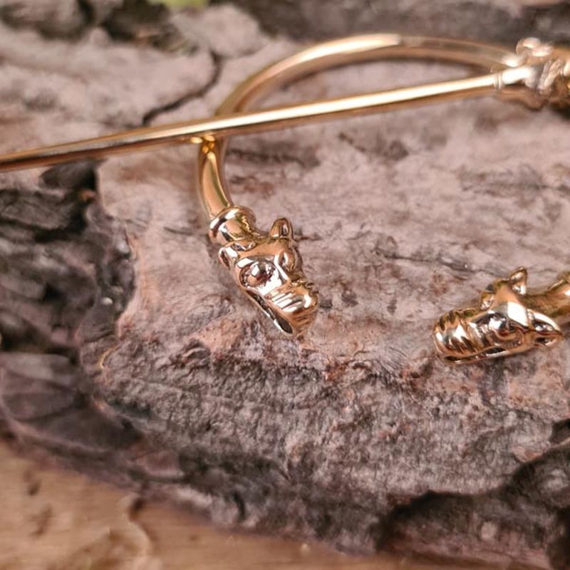 Wikinger Ringfibel Wolfskopf aus Bronze