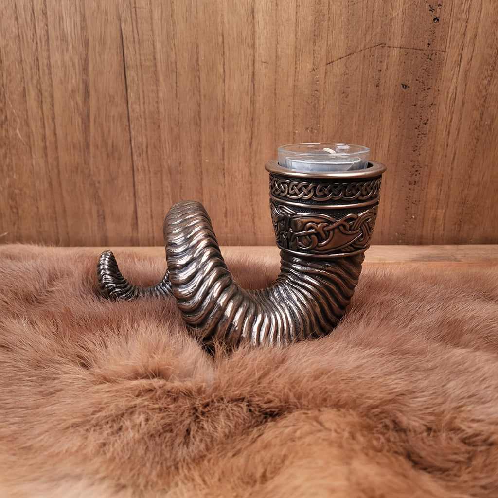 Wikinger Teelichthalter Horn - bronziert