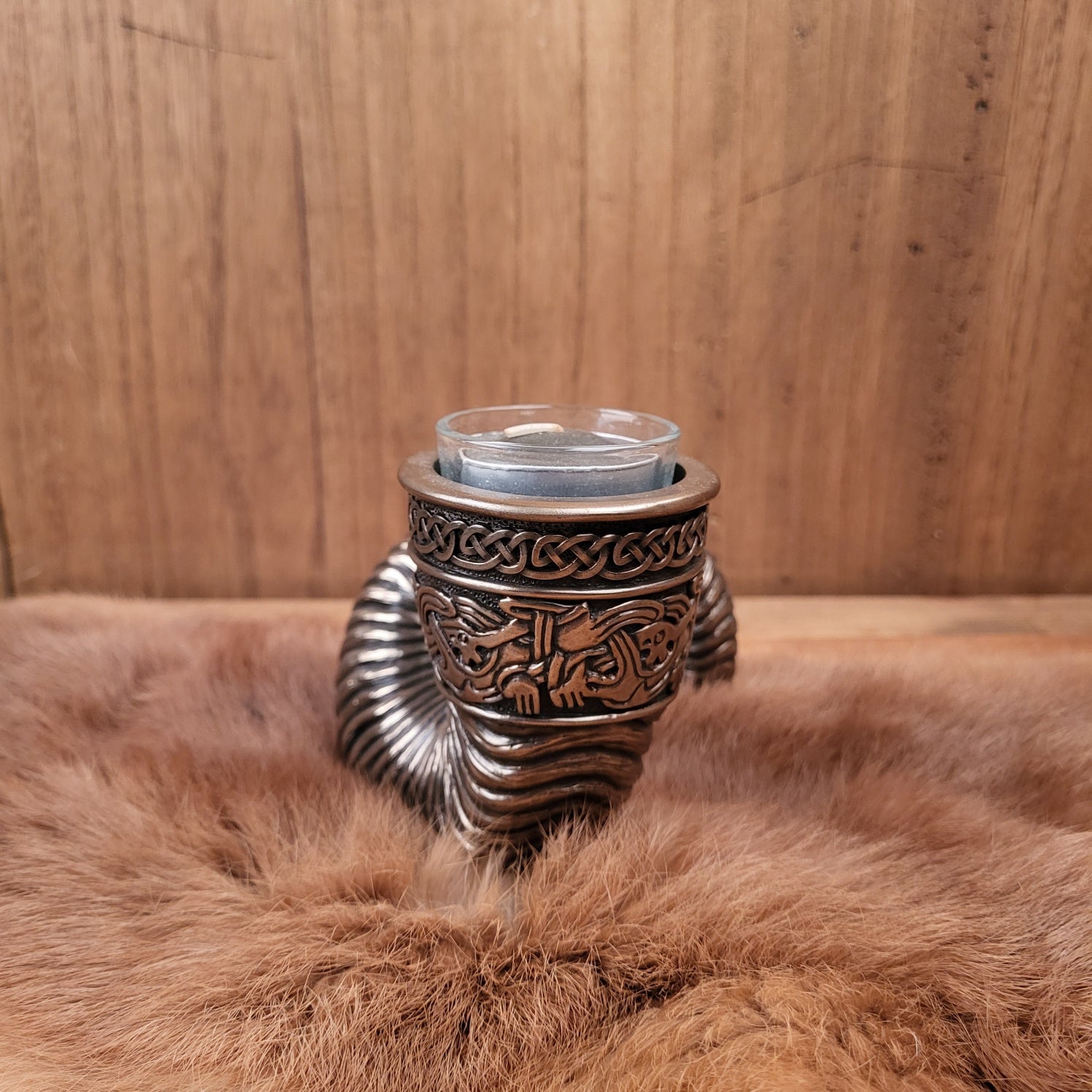 Wikinger Teelichthalter Horn - bronziert
