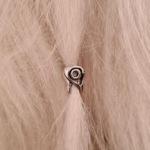 Wikinger Haar & Schmuckperle Raben Schädel aus Silber