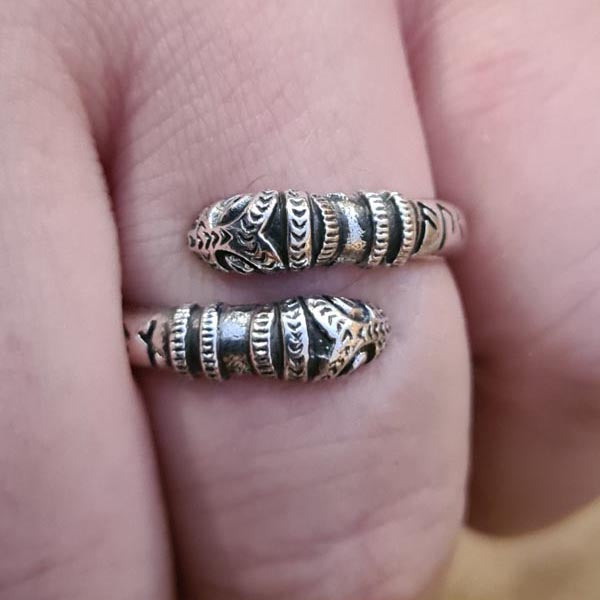 Viking ring Nidhoggr with runic inscription made of silver