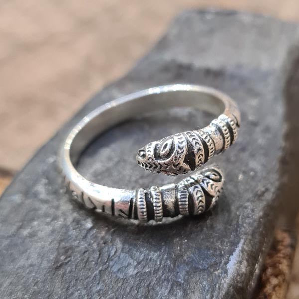 Viking ring Nidhoggr with runic inscription made of silver