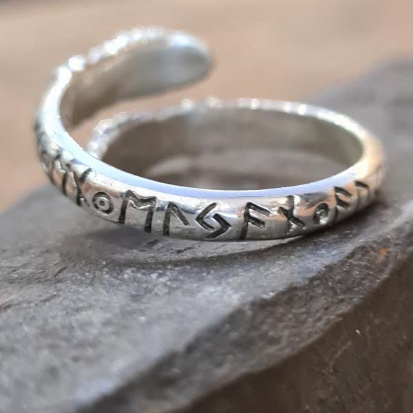 Viking ring Nidhoggr with runic inscription made of silver