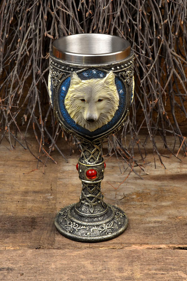Fantasy Kelch Wolfskopf mit Edelstahleinsatz - handbemalt