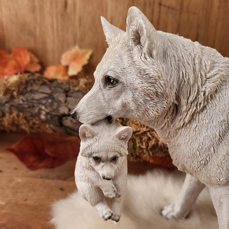 Wolf mother with pup - hand-painted