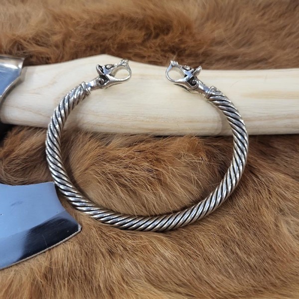 Wikinger Armreif Wolfsköpfe aus Silber