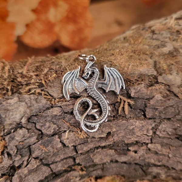 Fantasy Amulett Dragon aus Silber