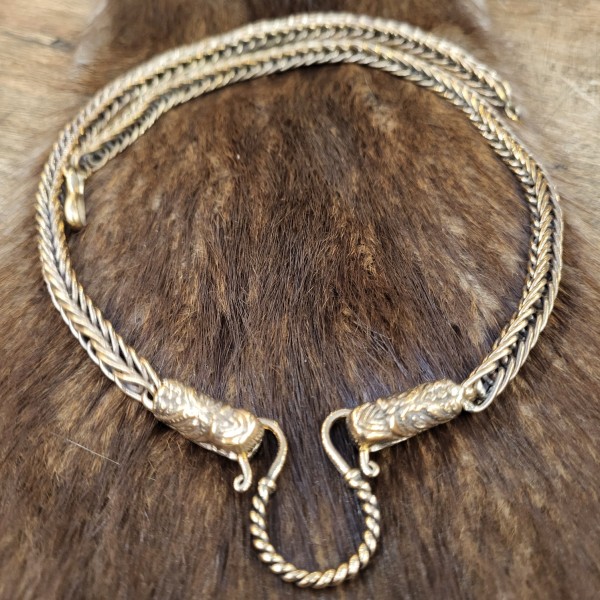 Wikinger Halskette mit Drachenköpfe aus Bronze 55 cm