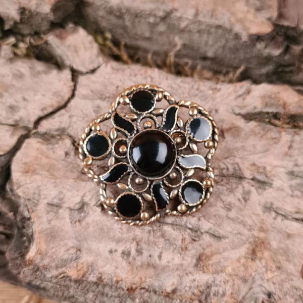 Mittelalter Brosche Blume mit Onyx aus Bronze - Einzelstück