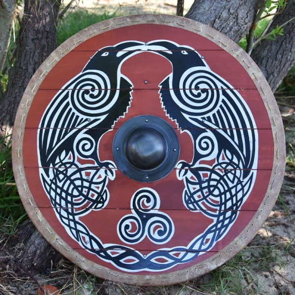 Großer Wikinger Rundschild Hugin & Munin - handbemalt 80 cm