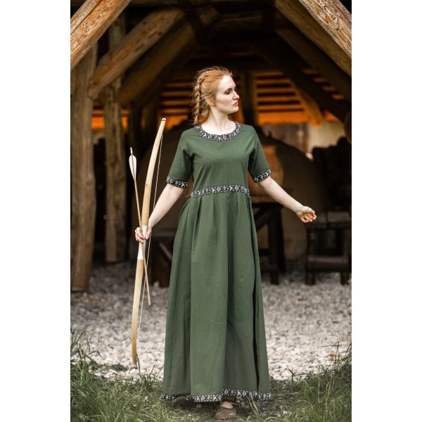 Mittelalter Sommerkleid mit Bordüre kurzarm