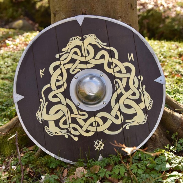 Frühmittelalter Rundschild mit Schlangenmotiv - handbemalt 60 cm