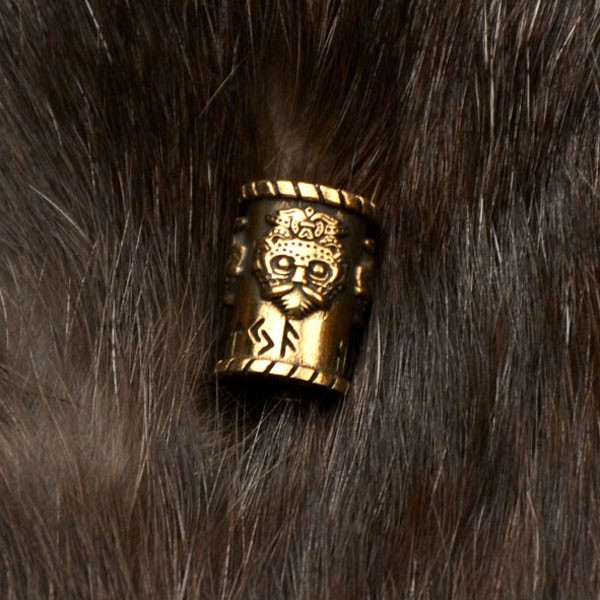 Wikinger Bart & Schmuckperle Maske des Loki aus Bronze