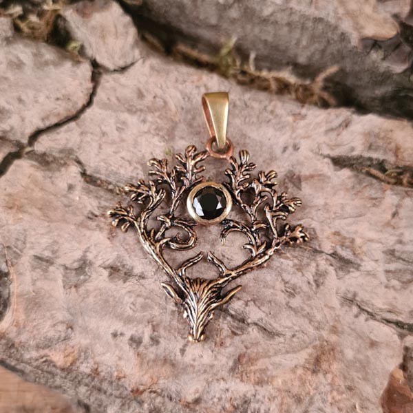 Amulett Hirschgeweih mit Zirkon aus Bronze