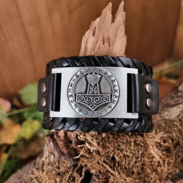 Wikinger Armband schwarz mit Symbol schwarz