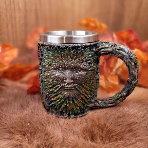 Großer Fantasy Krug Green Man mit Edelstahleinsatz