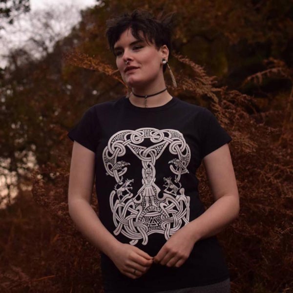 Wikinger Ladies T-Shirt Odin mit Runen schwarz