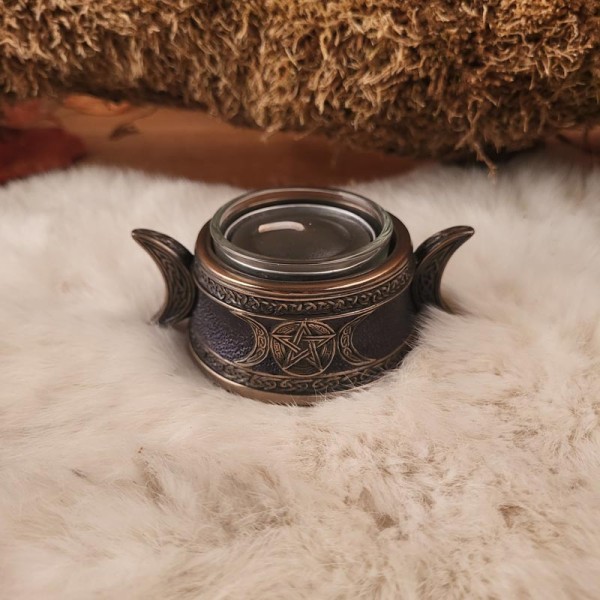 Wicca Teelichthalter Triple Moon - bronziert