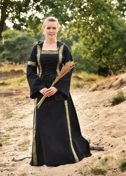 LARP Kleid Adlige mit Kapuze schwarz