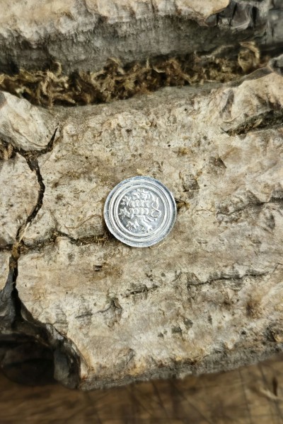 Kleiner Hussiten Pfennig mit Löwe aus Zinn - Replik