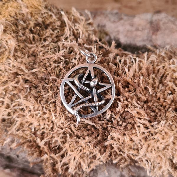 Amulett Pentagramm mit Schlange aus Silber