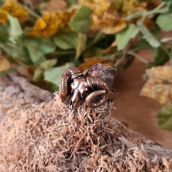 LARP Schamanen Ring Widderschädel aus Bronze