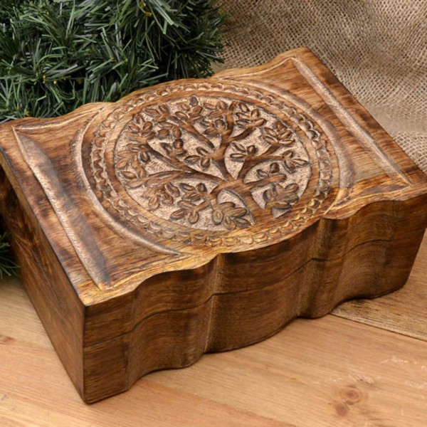 Mittelalter Schmucktruhe Lebensbaum aus Holz