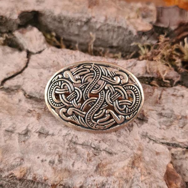 Ovale Wikinger Brosche im Jelling-Stil aus Bronze