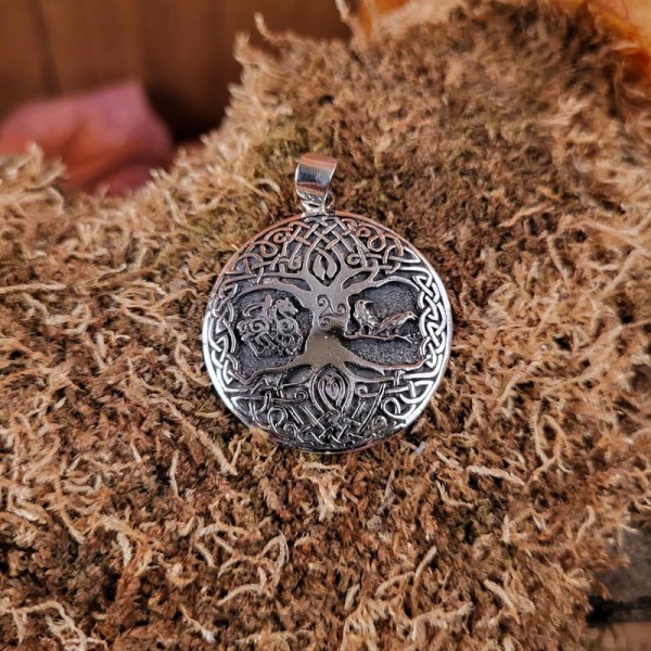 Wikinger Amulett Yggdrasil mit Odin & Raben aus Silber