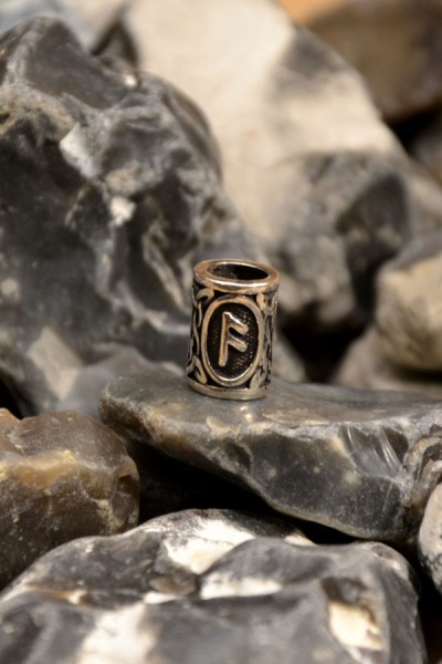 Wikinger Bart & Schmuckperle Ansuz Rune aus Silber