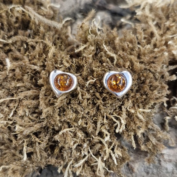 Ohrstecker Silberherz mit Bernstein